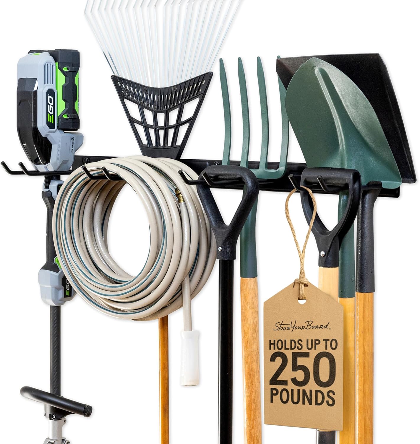 StoreYourBoard 36" Garage Tool Organizer Wall Mount - Heavy Duty Garden Tool Storage Rack | Holds 250lbs with 4 PVC Coated Hooks