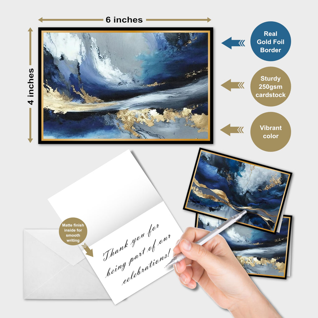 smart scribbles Rainbow Agate Blank Note Cards Set, 24 Cards with Envelopes, 4x6 Inches, Gold Foil Border, Thank You Cards with Seals