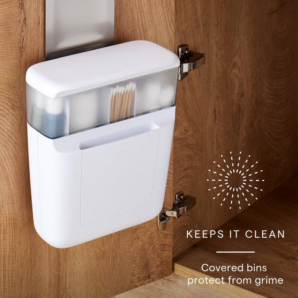 YouCopia DoorStash Toiletry Organizer, Hanging Bathroom Cabinet Door Organizer with 3 Adjustable Compartments and Covered Lid for Accessory Organization