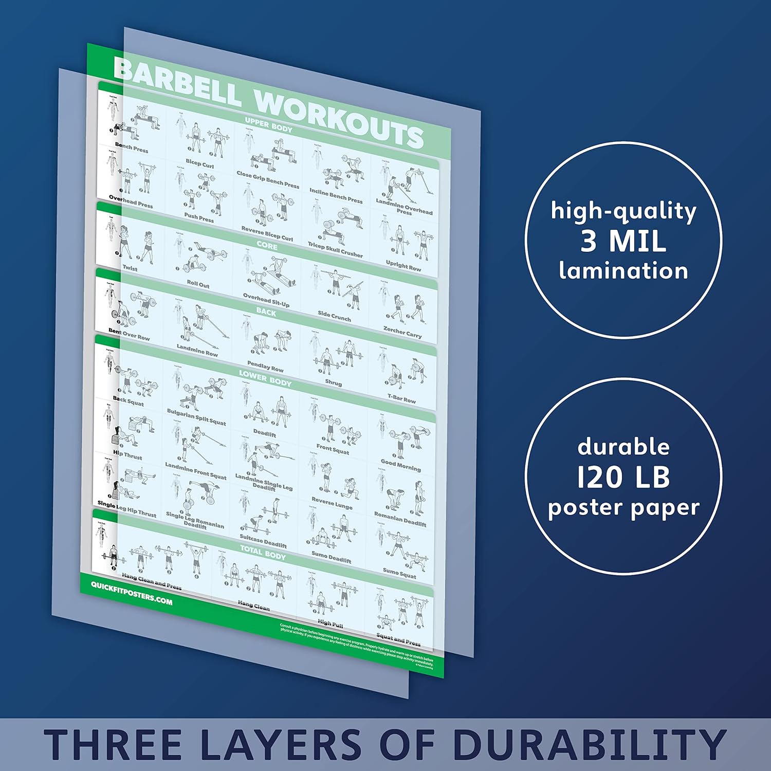 Palace Learning QUICKFIT Barbell Workout Exercise Poster - Laminated, 18" x 24" Size