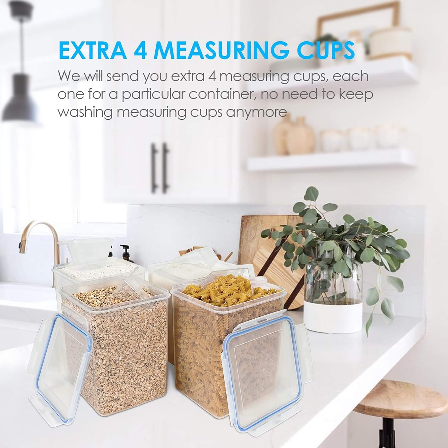 Vtopmart Large Food Storage Containers - 5.2L BPA-Free Airtight Canisters with Lids & Labels | 4 Pieces in Blue