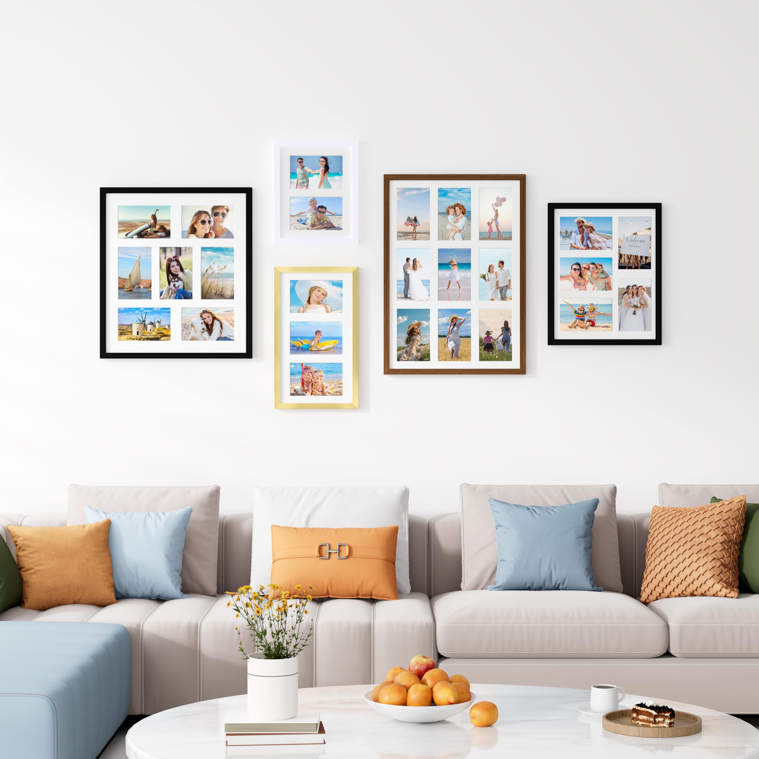 decorUhome 8x14 Picture Frames Collage Wall Decor, Display 3Pcs 4x6 Photos with Mat or 1Pcs 8x14 Unmatted, 3 4x6 Collage Picture Frames for Wall Mounting, Black