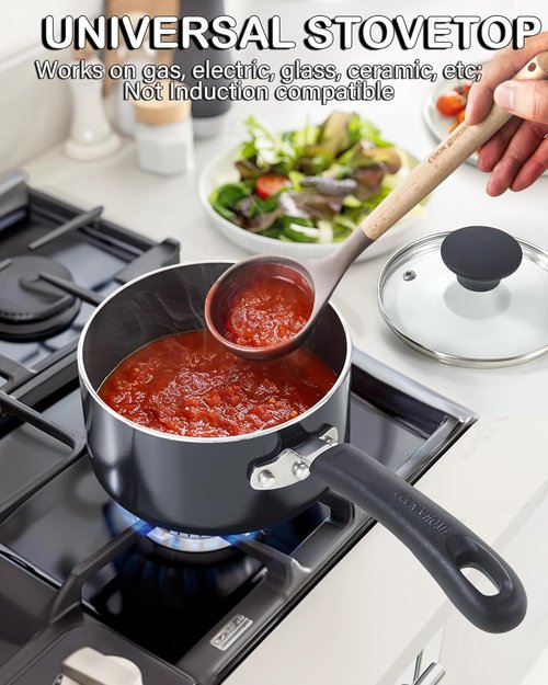 Cook N Home Nonstick Sauce Pan - 2-Qt Multi-Purpose Pot with Glass Lid | Durable Aluminum, Black