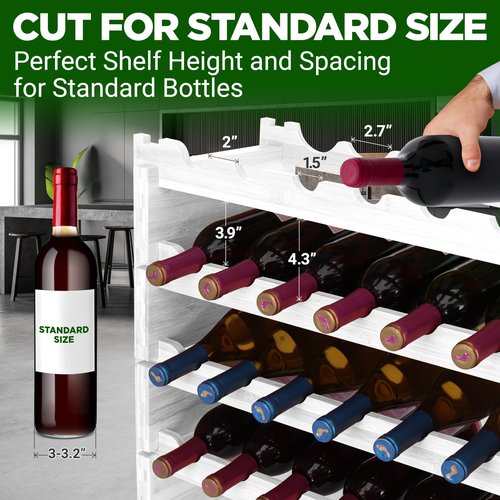 NutriChef 72 Bottle Wine Rack Stackable Bamboo Freestanding, 8-Tier Modular Shelf, Sturdy Wobble Free, Upgraded 2026 Design, Easy No-Tool Assembly for Kitchen, Cellar or Bar 33.5" x 10" x 41" (White)