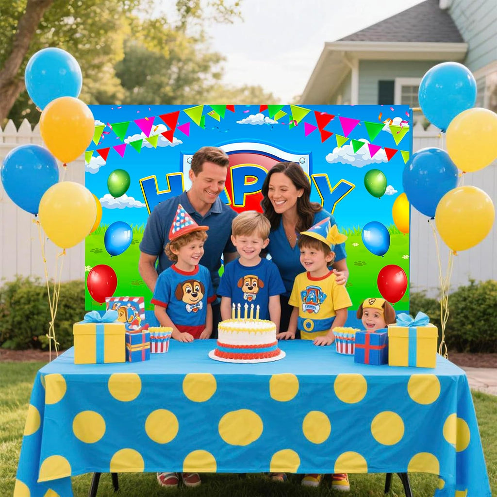 Paw Birthday Party Decorations - 70in X 43in Blue Dog Photo Backdrop for Kids' Rooms & Baby Showers
