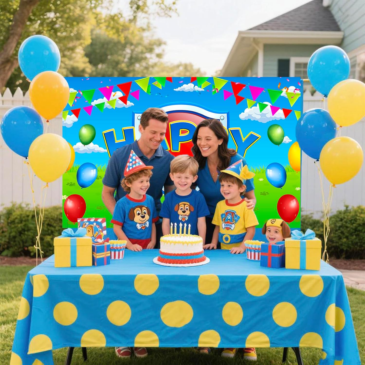 Paw Birthday Party Decorations - 70in X 43in Blue Dog Photo Backdrop for Kids' Rooms & Baby Showers