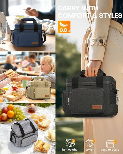 HOTOR Insulated Lunch Box - Leak-Proof Cooler Bag with Adjustable Strap | 8L, Black, Ideal for Office & Outdoor Use