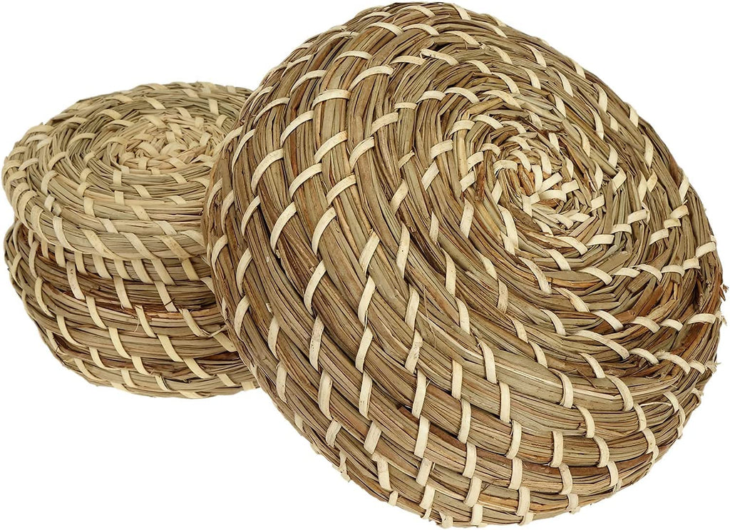Dicunoy Set of 3 Small Wicker Basket with Lid, Round Woven Seagrass Baskets, Little Handmade Rattan Storage Basket Box for Shelf, Home, Bathroom Decor
