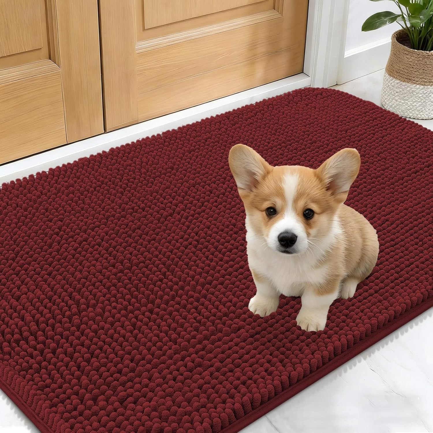 OLANLY Dog Door Mat - Absorbent Non-Slip Washable Doormat for Muddy Paws | 24x16, Caramel Russet