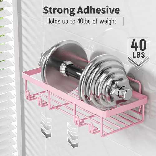 Liuoud Shower Caddy Organizer - Rustproof Stainless Steel Wall Storage Basket Set | 5 Pack in Pink