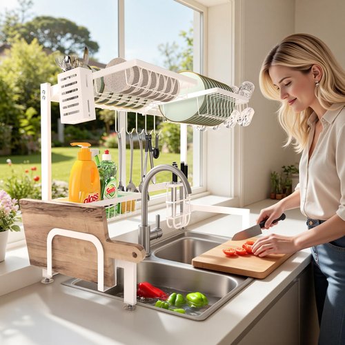 HOTEAGLE Dish Drying Rack for Kitchen Counter 2 Tier Expandable Over Sink Dish Rack, 25.6"-33.5" L x 12.4" W x 20.5" H, White