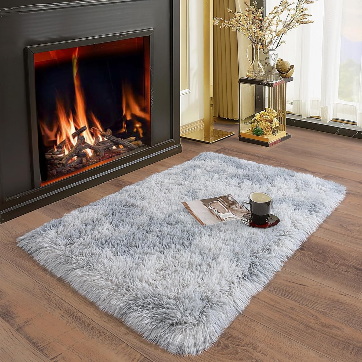 Skiennix Ultra Soft Runner Rug - Non-Slip Rubber Backing & Thick Memory Sponge | 2x3 Feet Tie-Dye Light Grey