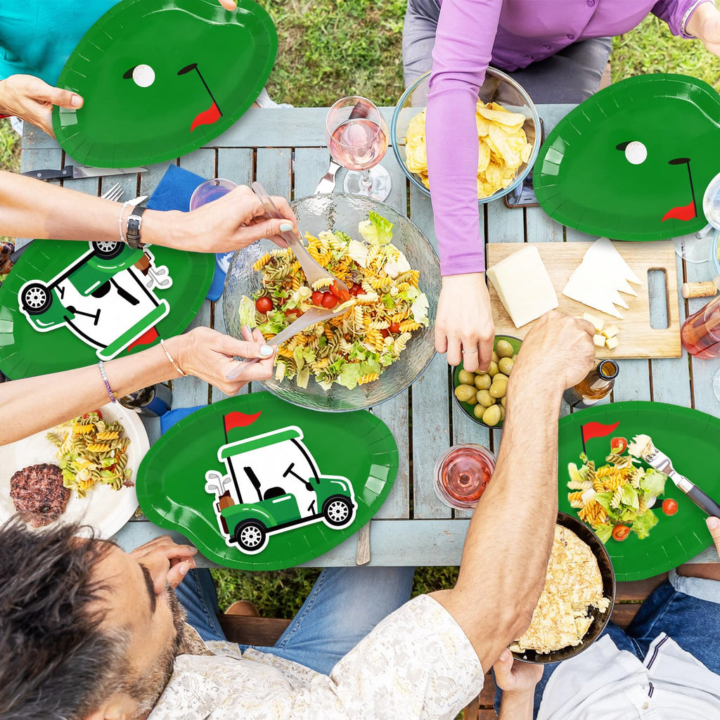 Whaline 90Pcs Golf Party Plates Napkin Set Green Sport Ball Paper Plates Golf Cart Disposable Napkins for Hole in One Birthday Tableware Supplies, Serves 40