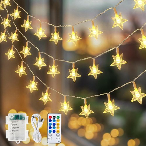 HEYFUNi Star String Lights - 50 LED Fairy Lights with Remote | 16ft Waterproof Decor for Kids' Rooms, Nurseries & More