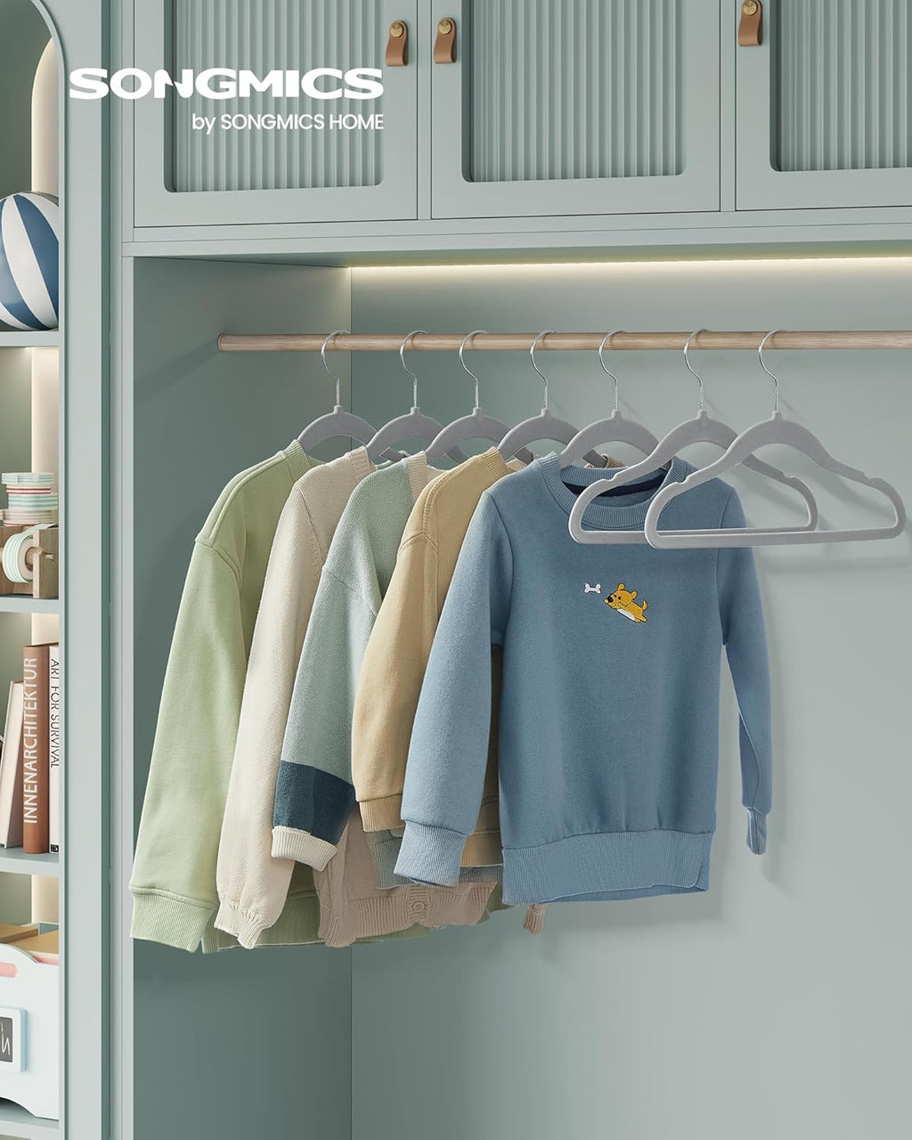 SONGMICS Velvet Baby Kids Hangers - Space-Saving 50 Pack with 360° Swivel Hooks | Dove Gray, 11.8 x 8.1 Inches