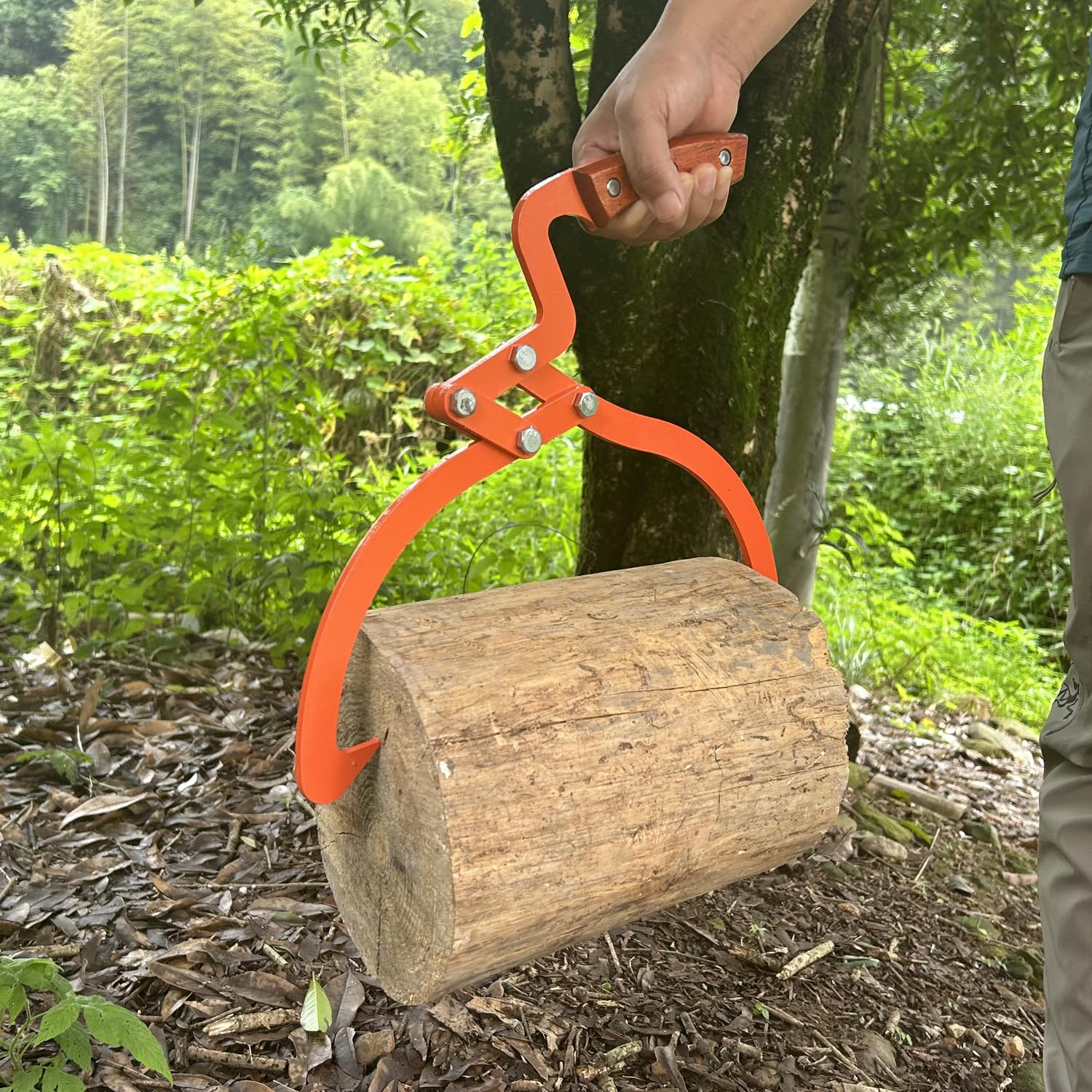 Wood Handle 2 Claw Skidding Tongs Non-Slip Grip, Log Lifting, Handling, Dragging & Carrying Tool (12 in)