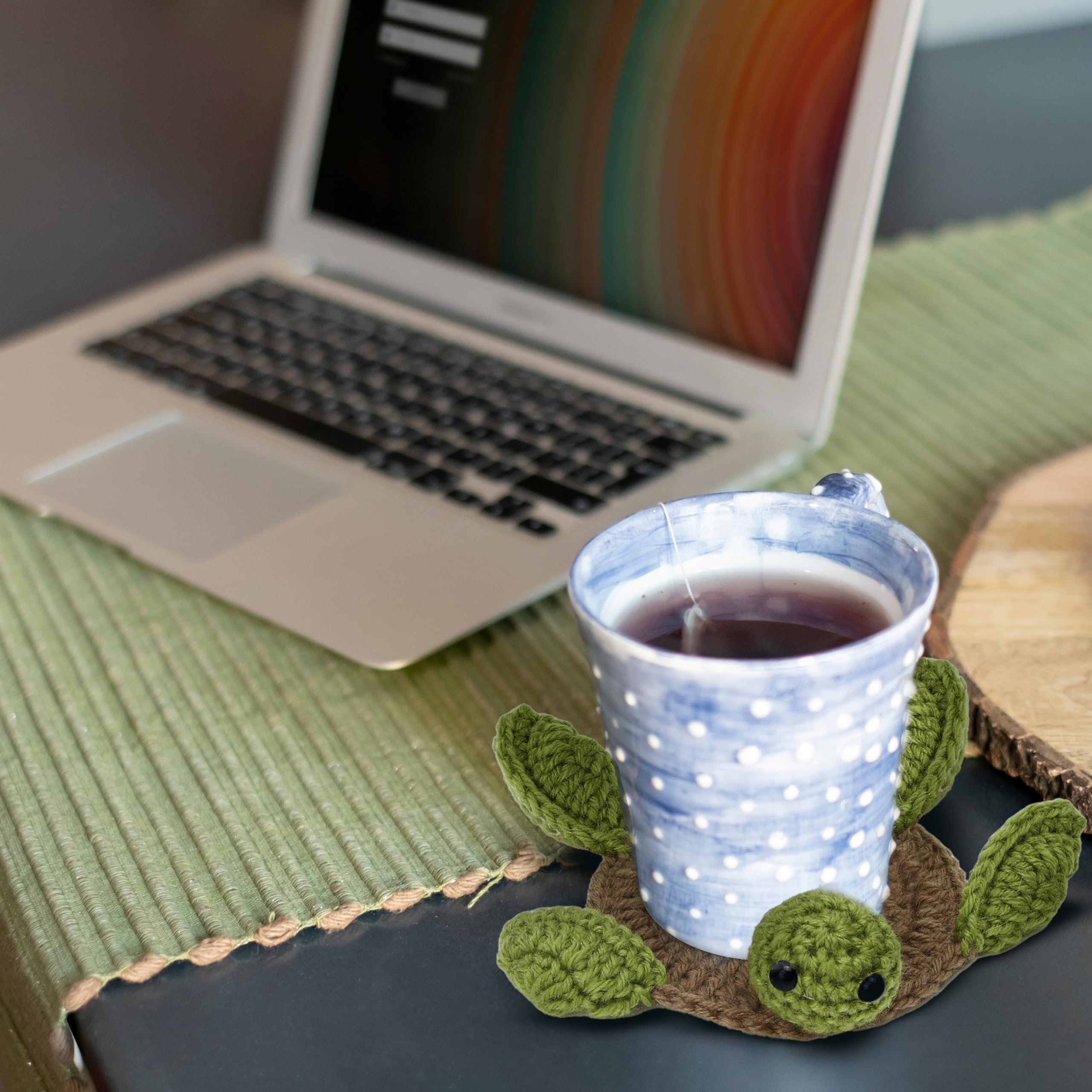 Turtle Coaster Rug for Drink Cup Mug, Handmade Crochet Knitting Animal Tortoise Shaped Mat Set, Creative Gift for Teacher Daughter Mom, Funny Desk Table Office Accessories Housewarming Home Decoration