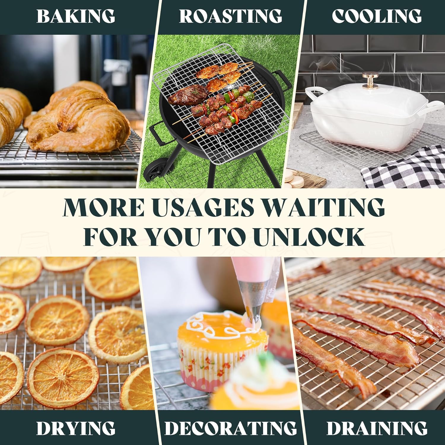 Premium Stainless Steel Cooling Racks by [Brand Name] - Oven Safe Heavy Duty Design | Fits Quarter Sheet Pan - Set of 2
