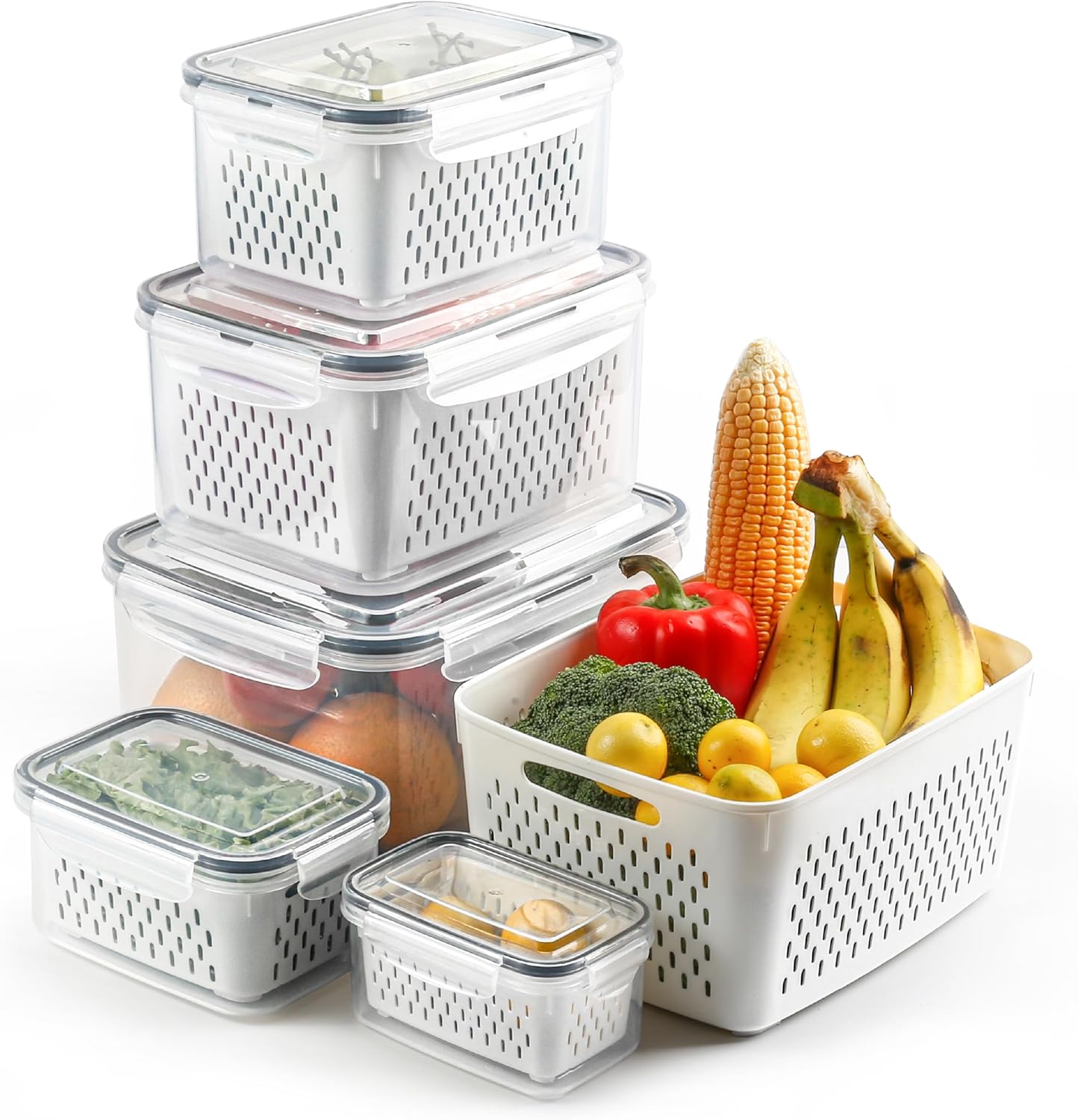 Skiennix Fruit Storage Containers - 5 Set BPA-Free, Leakproof & Dishwasher Safe for Fresh Produce
