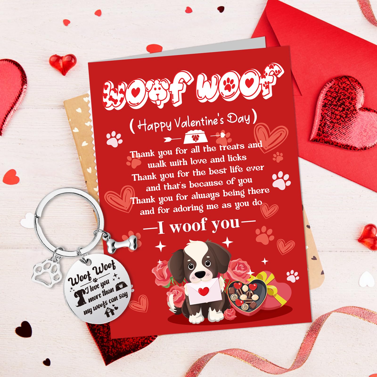HOWAF Valentine's Day Card From The Dog, Valentines Gift Card with Keychain Engraved From The Dog Valentines Day Dog Cards with Keyring from Boy Friends Girl Friends Husband Wife for Dog Owner