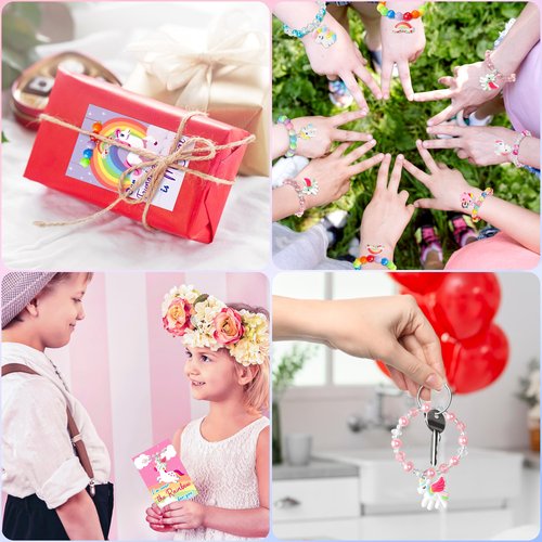 kortes Unicorn Valentines Day Cards for Kids Classroom, 24 Pack Valentines Gift Cards with Bead Bracelets, Valentine's Party Favors Toys for Girls and Valentine School Exchange Gifts Greeting Cards