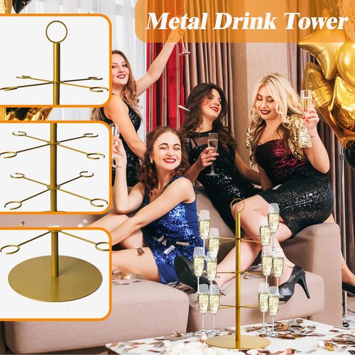 Champagne Tower for Parties, 3-Tier 12-Glasses Cocktail Tree Stand Countertop Wine Glass Holder for Drinks, Champagne Stand Drink Tower Wine Glasses Display for Champagne , Martini, Margarita Cups
