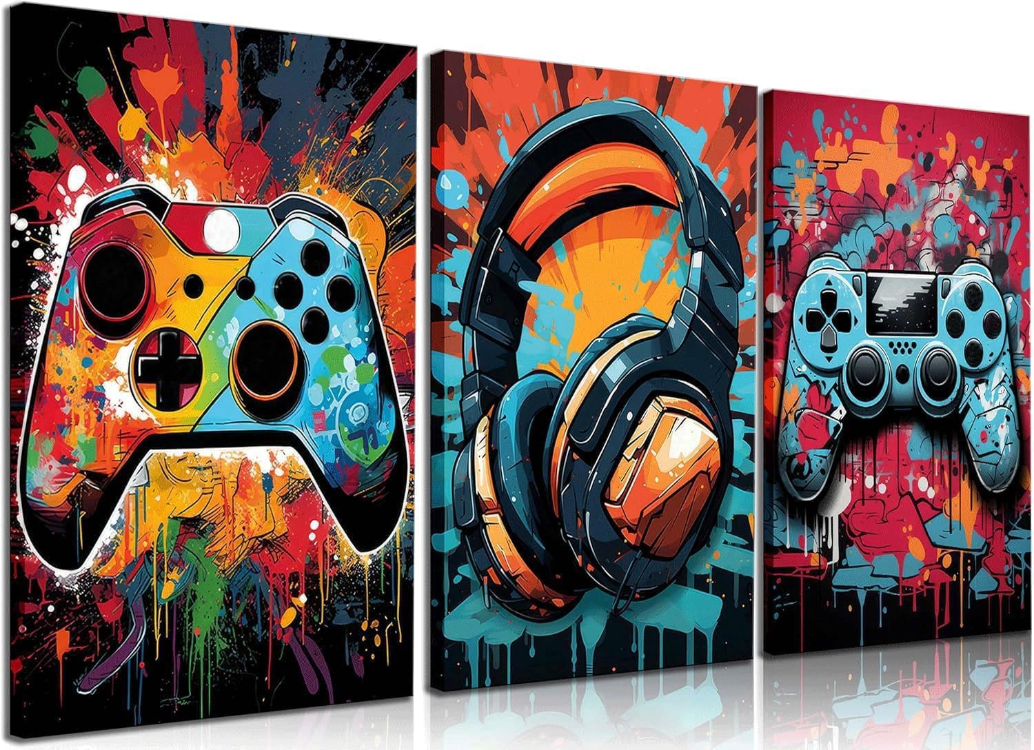 Skiennix Gaming Wall Art - Retro Video Game Watercolor Posters | Colorful Neon Gamepad Canvas Prints - 12x16in