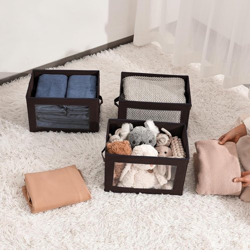 Homsorout Brown Fabric Storage Bins - 6 Pack Modern Lidded Bins | 14 Inch for Clothes, Books & Office Supplies