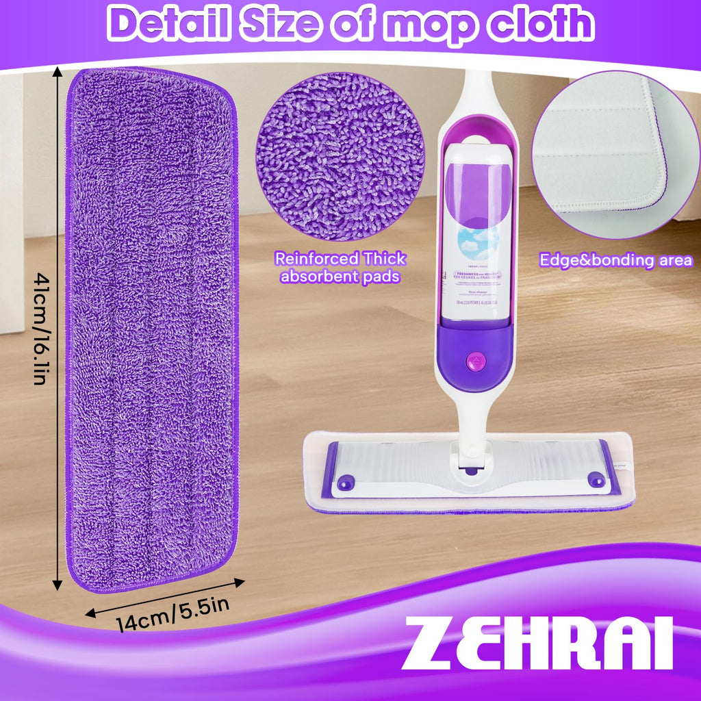 6 Pack Reusable Microfiber Mop Pads for Swiffer PowerMop, 13-16 Inch Spray Mop Replacement Refills, Machine Washable Wet Dry Pads for Hardwood Tile Multi-Surface Cleaning