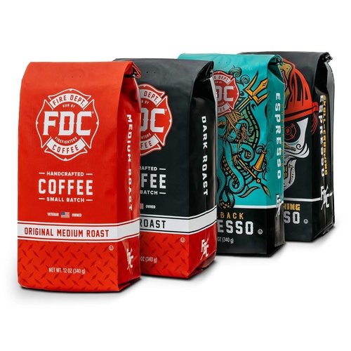 Fire Department Coffee - Rescue Variety Pack - Ground Coffee for Firefighters - Medium, Dark, Shellback Espresso & Skull Crushing Espresso - Veteran Owned (12 oz, Pack of 4)