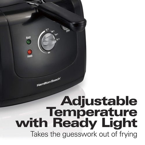 Hamilton Beach Cool Touch Electric Deep Fryer with Basket and Lid, 2 Liters / 8 Cups Oil Capacity, Adjustable Temperature, 1500 Watts for Fast Heat-up, viewing Window Easy to Clean, Black (35021)