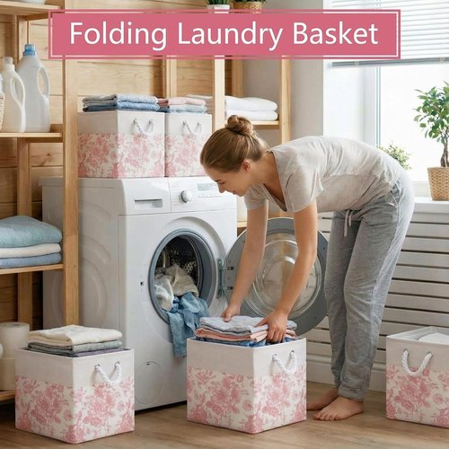 LemonRoad Pink Floral Cube Storage Bins - 6 Pcs Collapsible 11.22 Inch Organizers for Home & Office