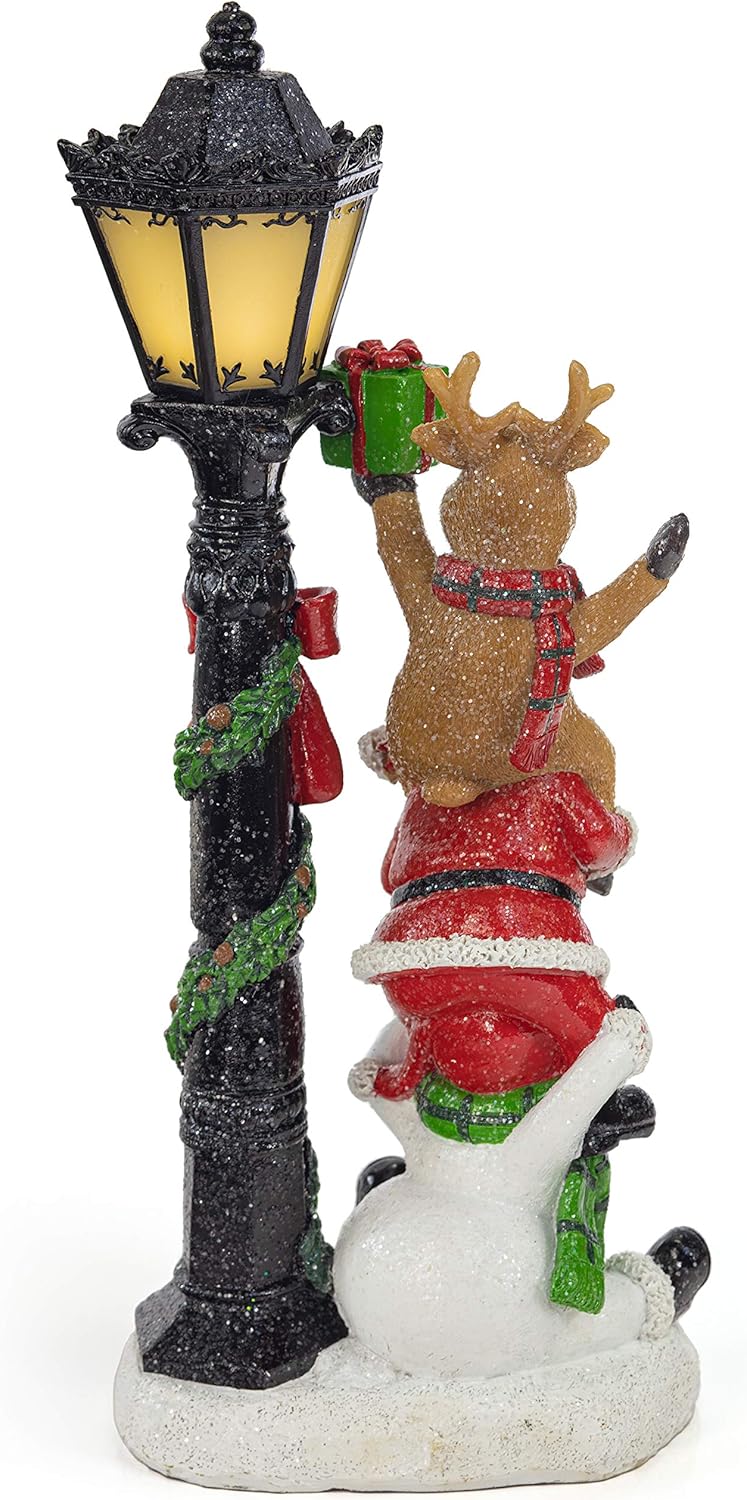 VP Home Light-Up Santa Figurines Trio - Festive Resin Christmas Decorations with LED Lights - 4 x 4 x 15 Inches