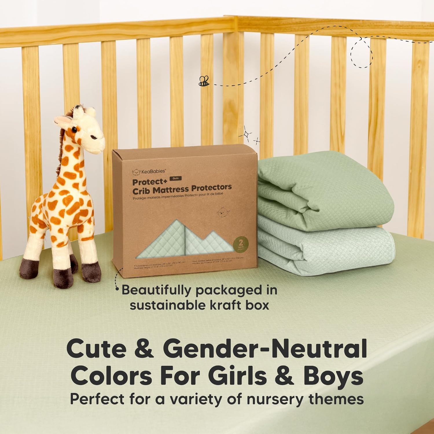 Skiennix 2-Pack Waterproof Crib Mattress Protector - Soft Quilted Cotton, Machine Washable, 52" x 28" (Soft Fern/Quin)