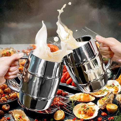 Yaagolo Insulated Beer Stein, 2 Pack 32oz Double Wall Stainless Steel Beer Stein with Handle, Insulated Stein Mug for Cold Drinks, Hot Coffee, Milk, Shatterproof Cups for Men Women