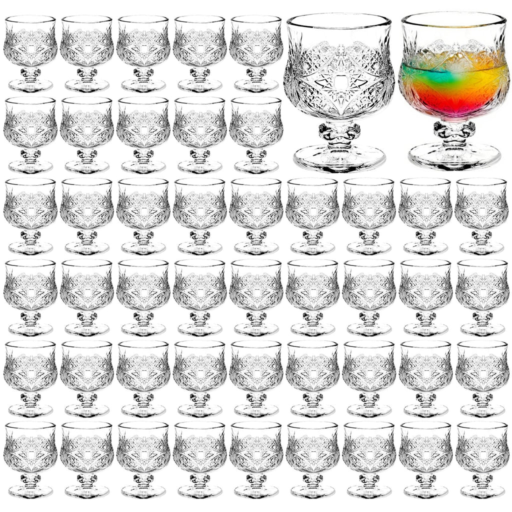 LECEHIVO 48 Pcs Shot Glass Bulk Set with Stem 1.5 oz Mini Cordial Glasses Clear Cute Sherry Glassware for Liqueur Wine Whiskey Tequila Beverage Wedding Party Bar Supplies