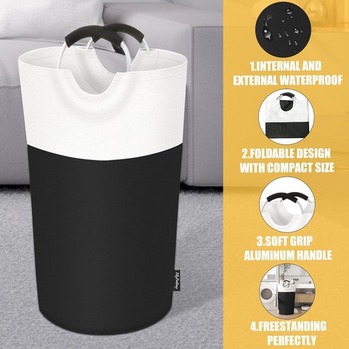 Collapsible 90L Laundry Basket by [Brand Name] - Waterproof Hamper with Padded Handles | Foldable Design for Easy Storage (Black)