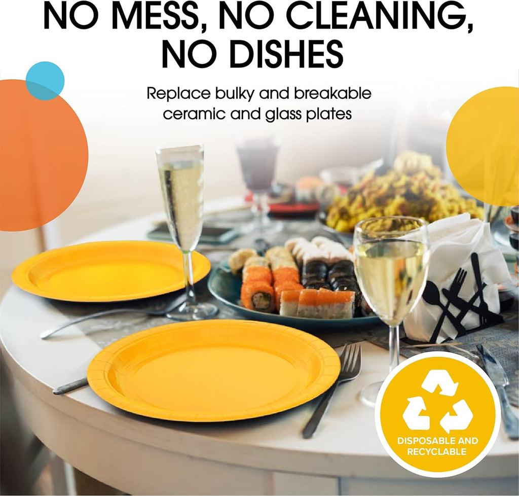 Regine Switzerland Heavy-Duty Yellow Disposable Paper Plates - 9 Inch, 100 Pcs for Parties & Events