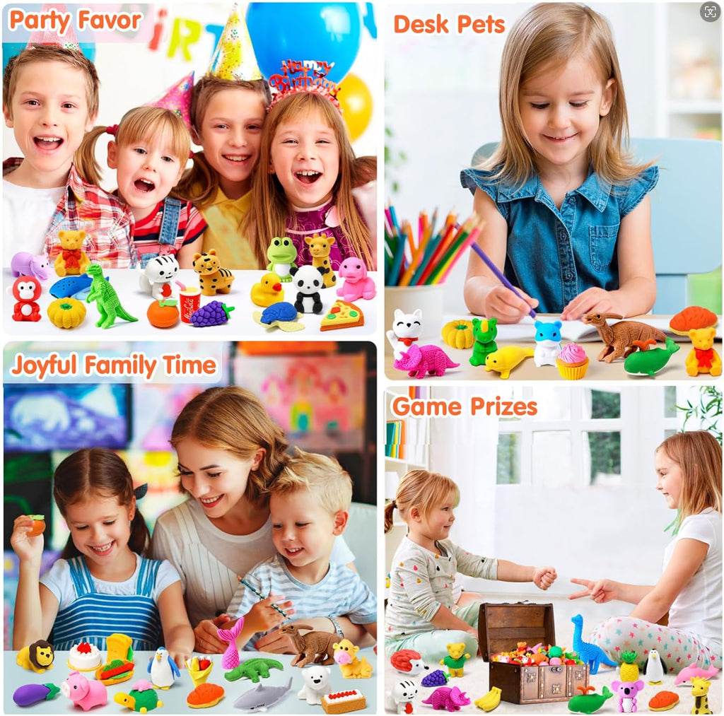Moosia 120 Pack Animal Pencil Erasers - 3D Mini Puzzle Desk Pets & Party Favors for Kids