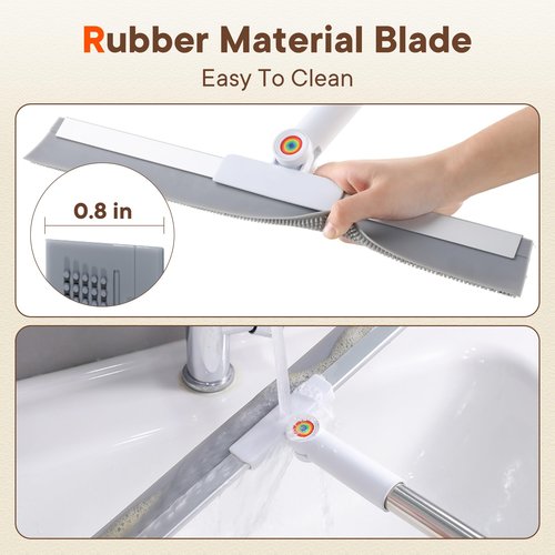 Floor Squeegee for Concrete Floors, 180° Rotating Silicone Broom, Squeegee for Floor with Long Handle and Textured Squeegee Design, Water and Pet Hair Remover for Bathroom Floors, Tile, Deck and Glass