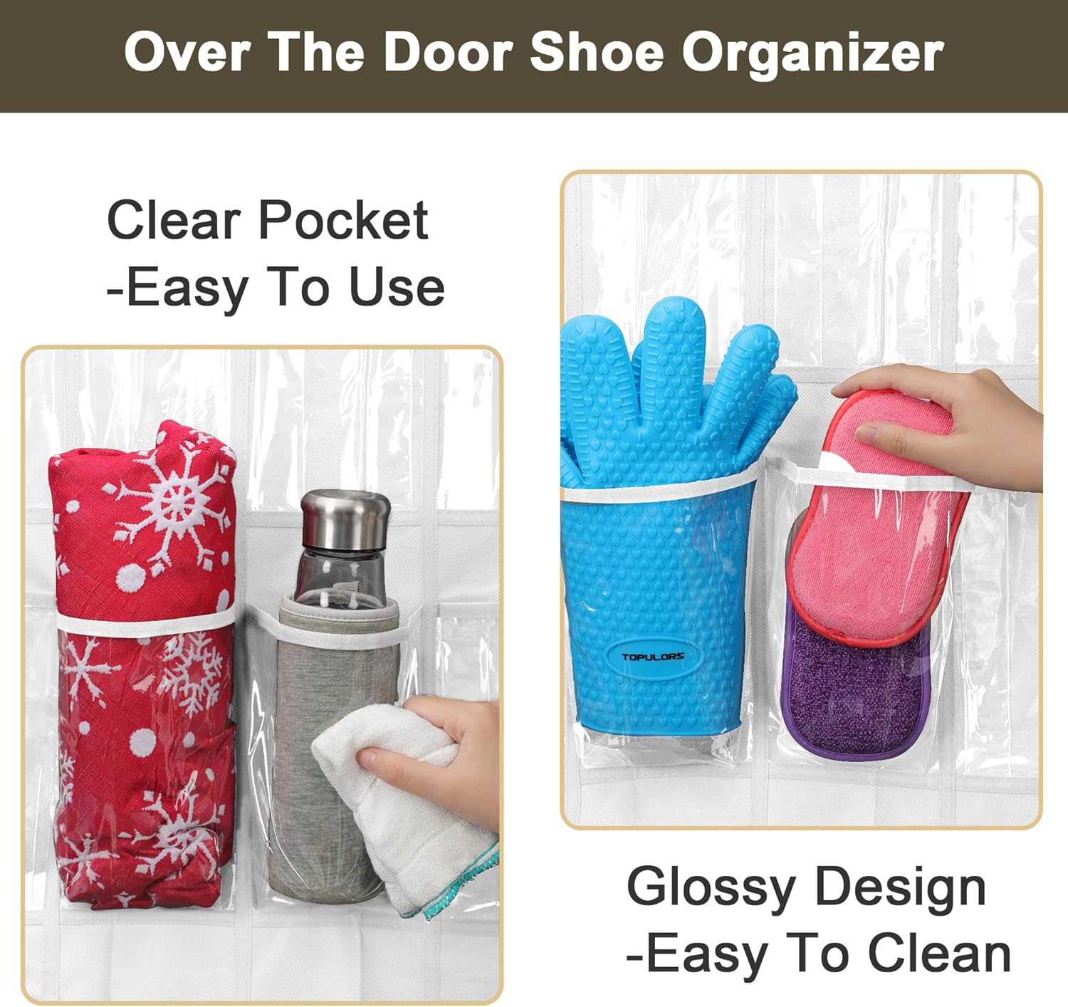 Over The Door Shoe Organizer - 24 Clear Pockets & Metal Hooks | Heavy Duty Space-Saving Storage (White)