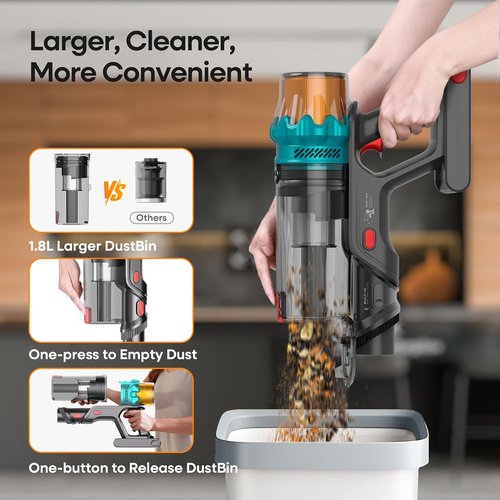 ElecKeys Cordless Vacuum Cleaner - 600W, 50KPA Suction, 70 Mins Runtime | Lightweight Self-Standing Stick Vacuum for Home & Pet Hair