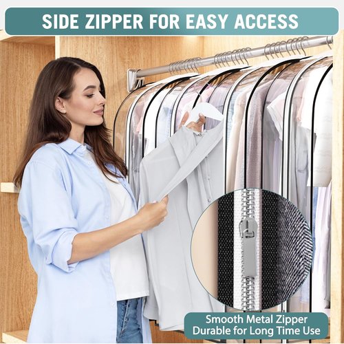 Liuoud Clear Garment Bag - 50” Suit Bags with 10” Gusset for Closet Storage | 4 Pack Plastic Covers