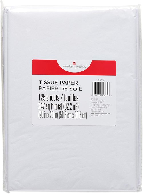 American Greetings Bulk White Tissue Paper - 125 Sheets (20" x 20") for Gifts, Crafts & Celebrations