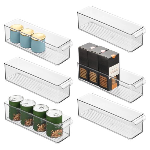 iDesign Stackable Fridge or Freezer Storage Bin with Front Handle, Set of 6, Clear, Made in the USA