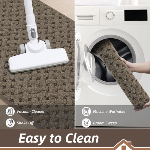 BEQHAUSE Dirt Trapper Door Mat Non-Slip Entryway Rugs Stain Resistant Absorbent Dog Doormats Woven-Look Washable Welcome Floor Doormat for Front Back Door, Muddy Wet Shoes & Paws, 32" x 48", Brown
