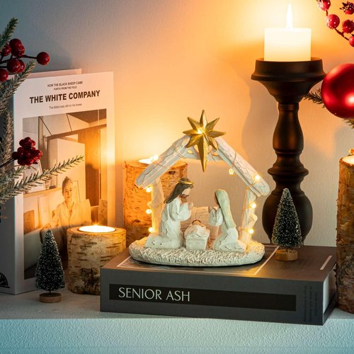 HADM Nativity Set for Christmas Indoor Nativity Scene with LED Lights - Tabletop Decoration Memory (Figurines)