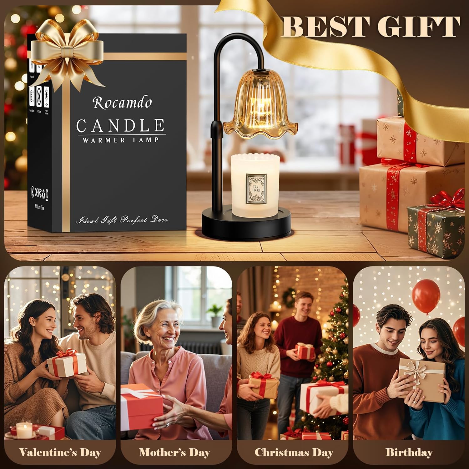 Skiennix Candle Warmer Lamp - Dimmable Wax Melt Warmer with Timer & 2 Bulbs | Modern Farmhouse Decor