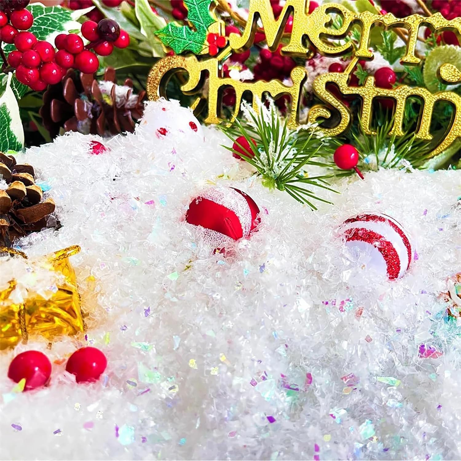 Skiennix Fake Snow Decoration - 1.76oz Sparkling Artificial Flake Snow for Christmas Decor