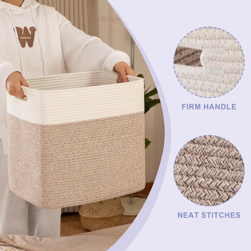 OIAHOMY Storage Baskets - Large Collapsible Storage Bins for Living Room | 16.5 x 13 x 15 Inches - Pack of 2 - Brown